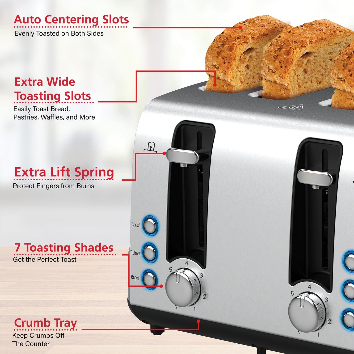 Brentwood Select 1500-Watt Extra-Wide Stainless Steel 4-Slice Toaster