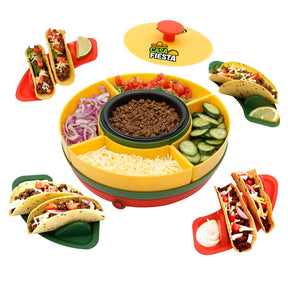 Brentwood Heated Taco Bar Serving Set, 4 Taco Holders, 20-Oz. Warming Pot, 6 Filling Trays, and Spinning Lazy Susan for Sharing