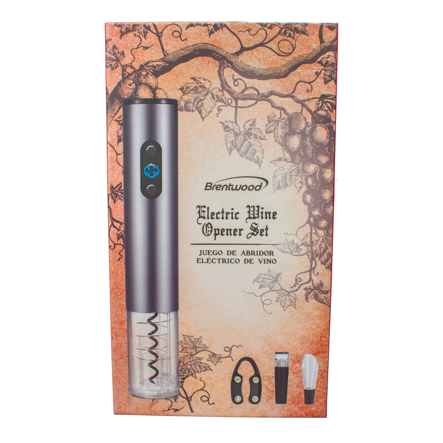 Brentwood Electric Wine Bottle Opener with Foil Cutter, Vacuum Stopper, and Aerator Pourer