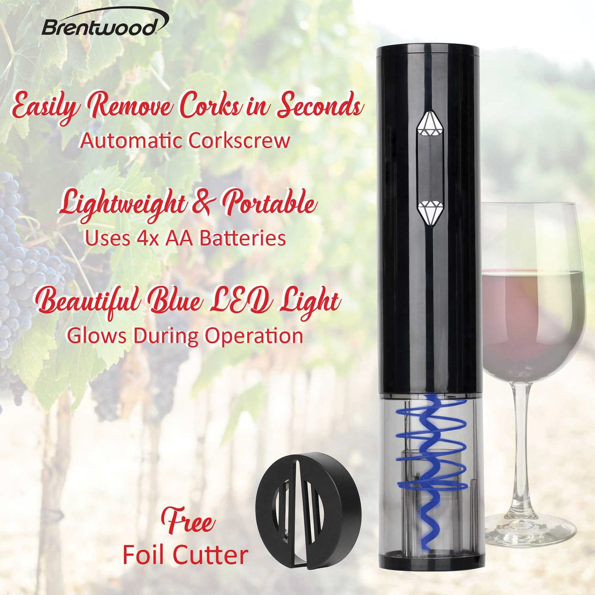Brentwood Portable Wine Bottle Opener with Foil Cutter