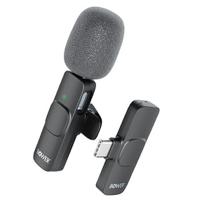 Bower Rechargeable Wireless Lapel Microphone with Windscreen, Clip, and USB-C Receiver