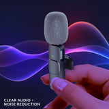 Bower Rechargeable Wireless Lapel Microphone with Windscreen, Clip, and USB-C Receiver