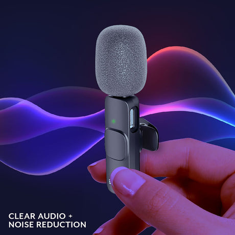 Bower Rechargeable Wireless Lapel Microphone with Windscreen, Clip, and USB-C Receiver