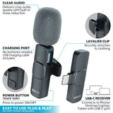 Bower Rechargeable Wireless Lapel Microphone with Windscreen, Clip, and USB-C Receiver