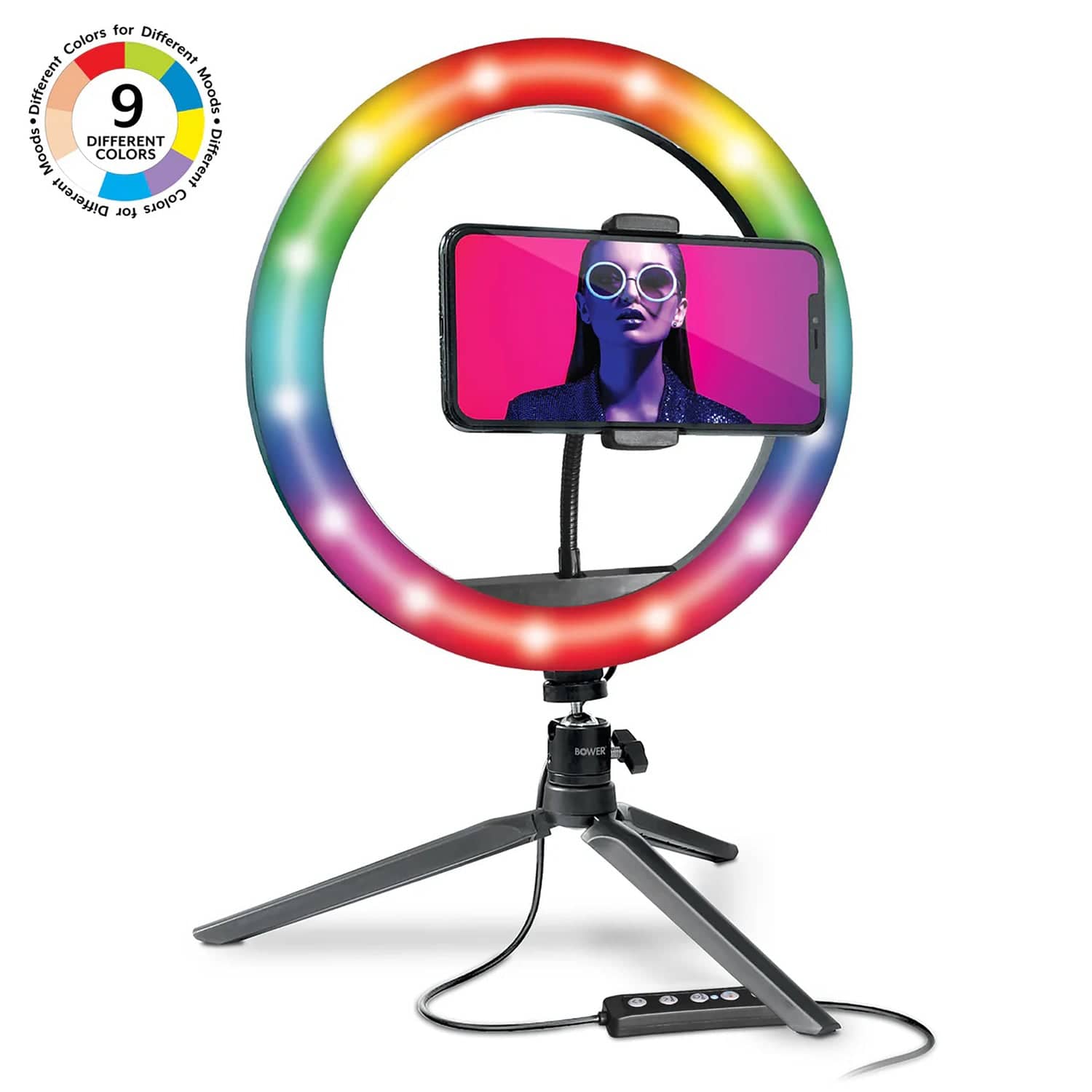 Bower 10-In. RGB Selfie Desktop Ring Light Studio Kit