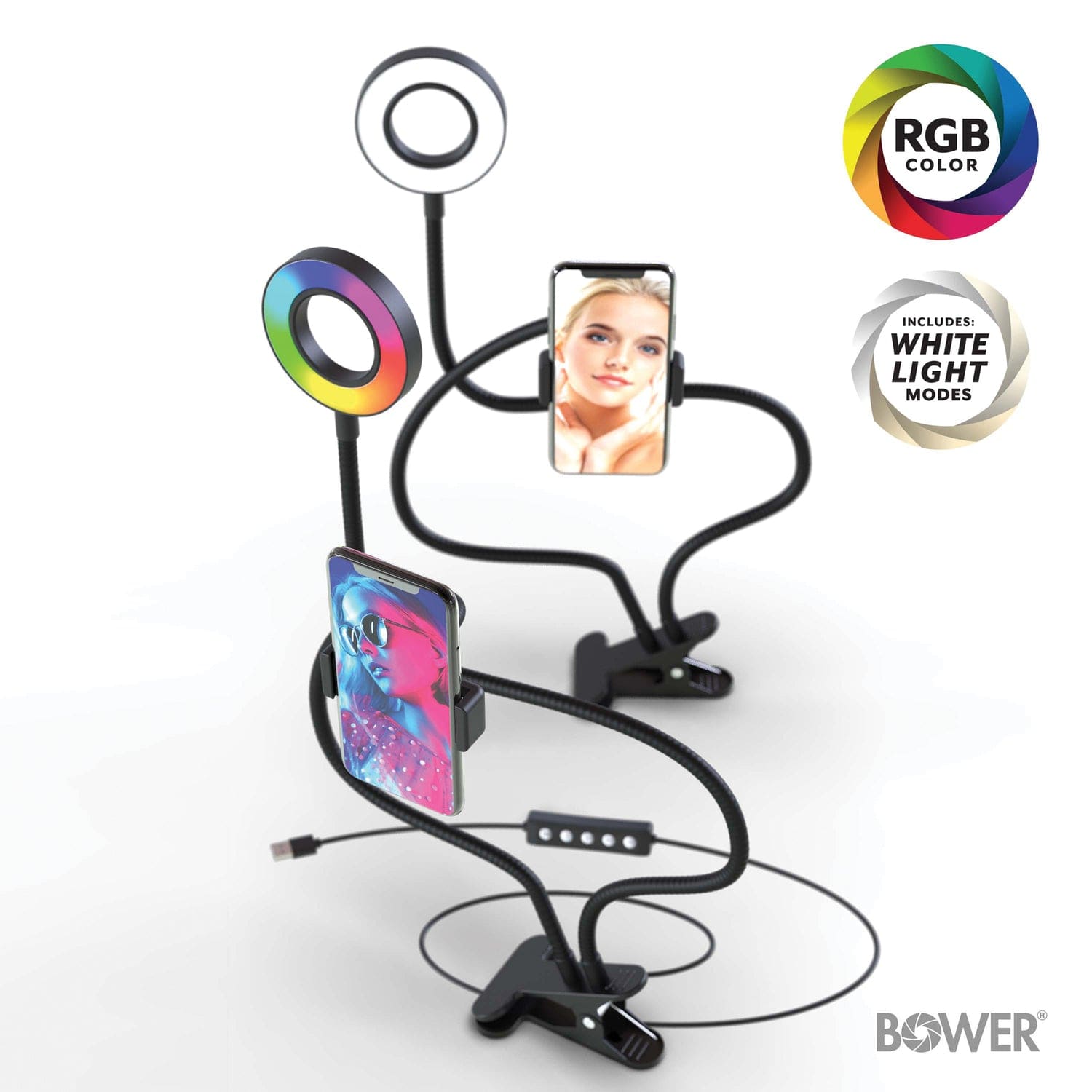 Bower 24-In. Flexible White and RGB Ring Light with Smartphone Holder