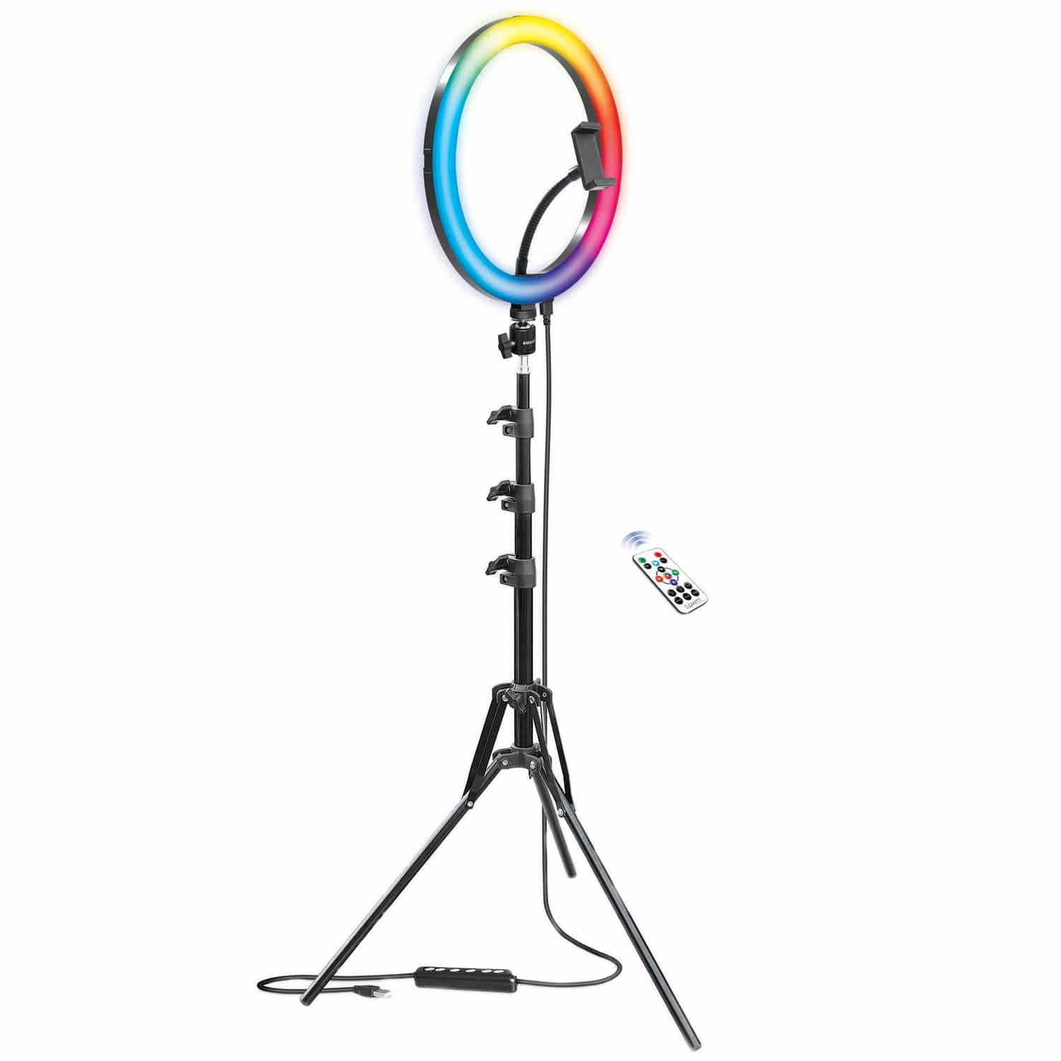 Bower RGB Selfie Ring Light Studio Kit with Wireless Remote Control and Tripod, 12 In.