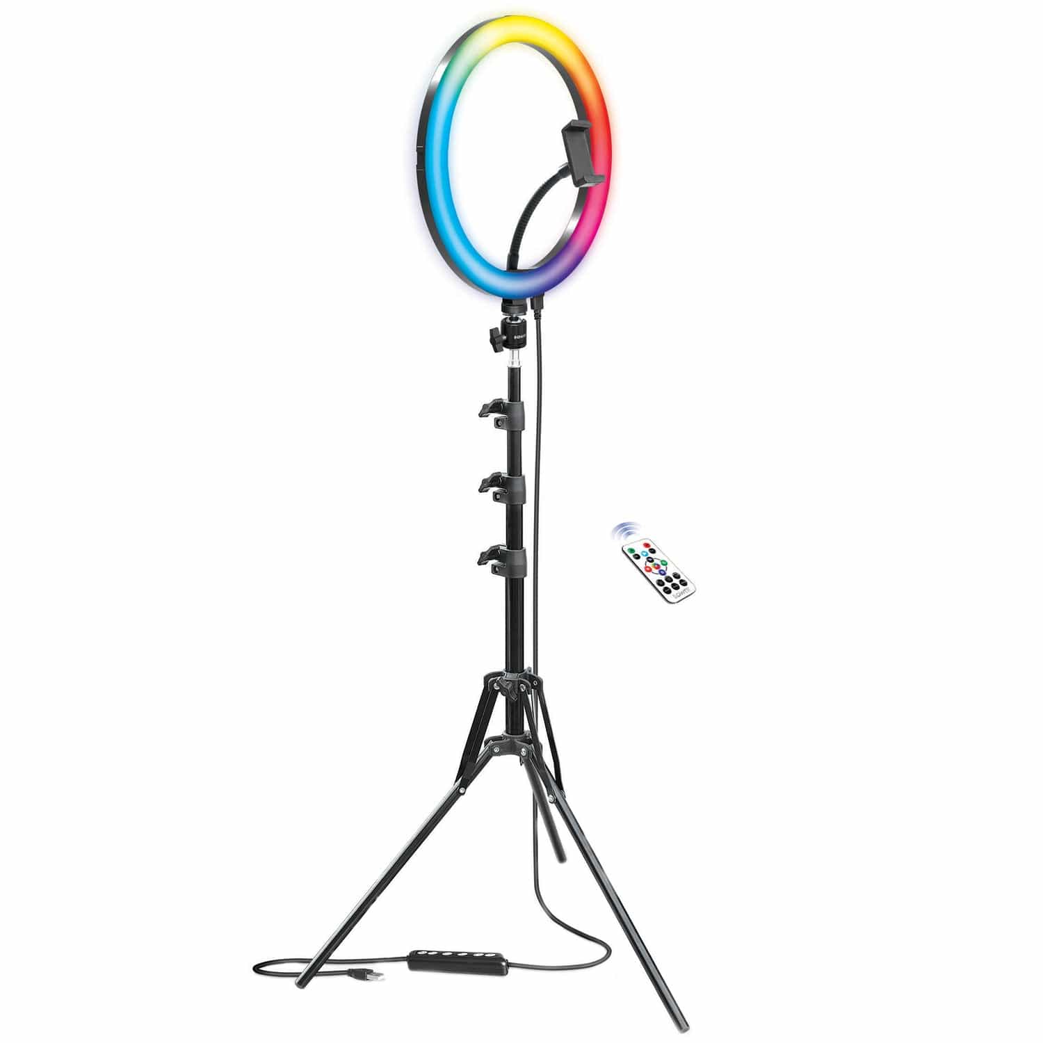 Bower RGB Selfie Ring Light Studio Kit with Wireless Remote Control and Tripod, 12 In.