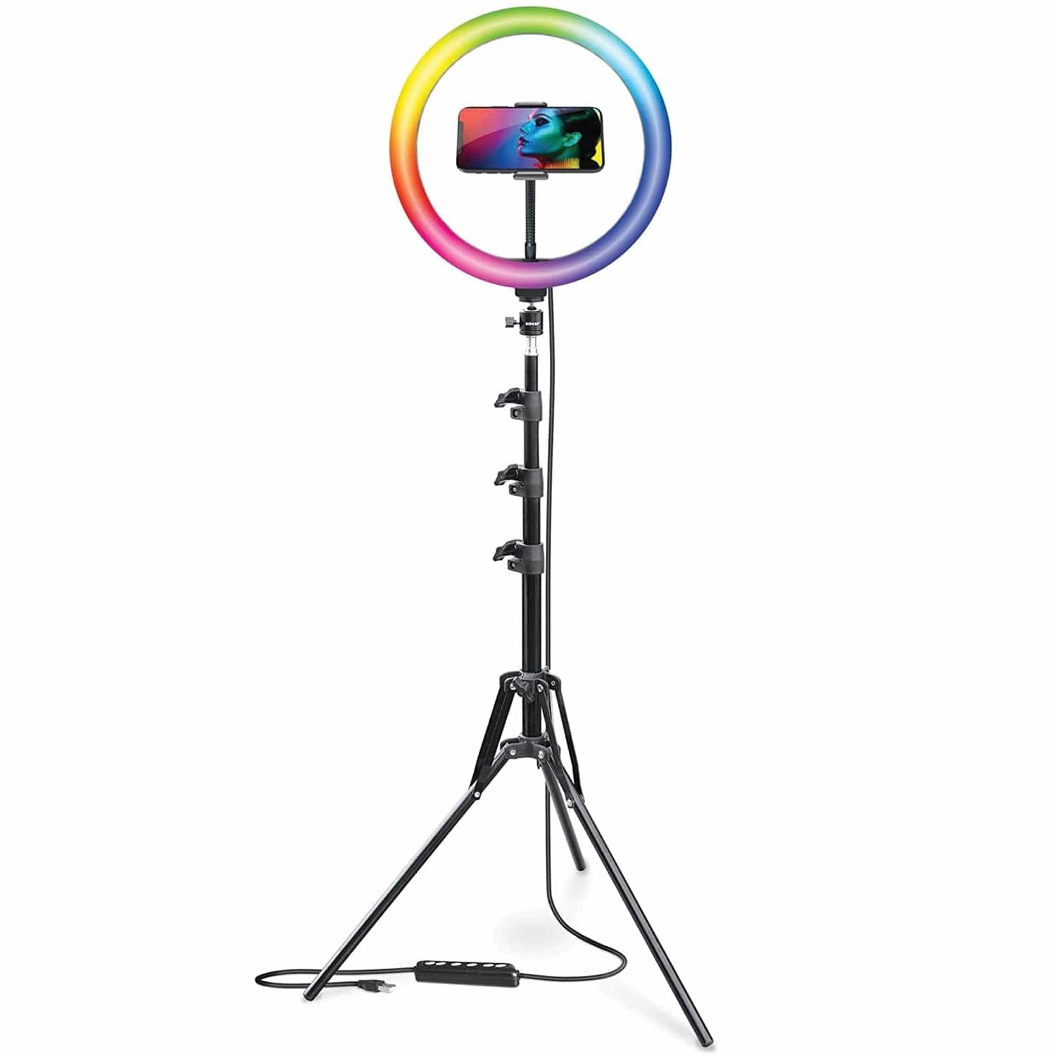 Bower RGB Selfie Ring Light Studio Kit with Wireless Remote Control and Tripod, 12 In.