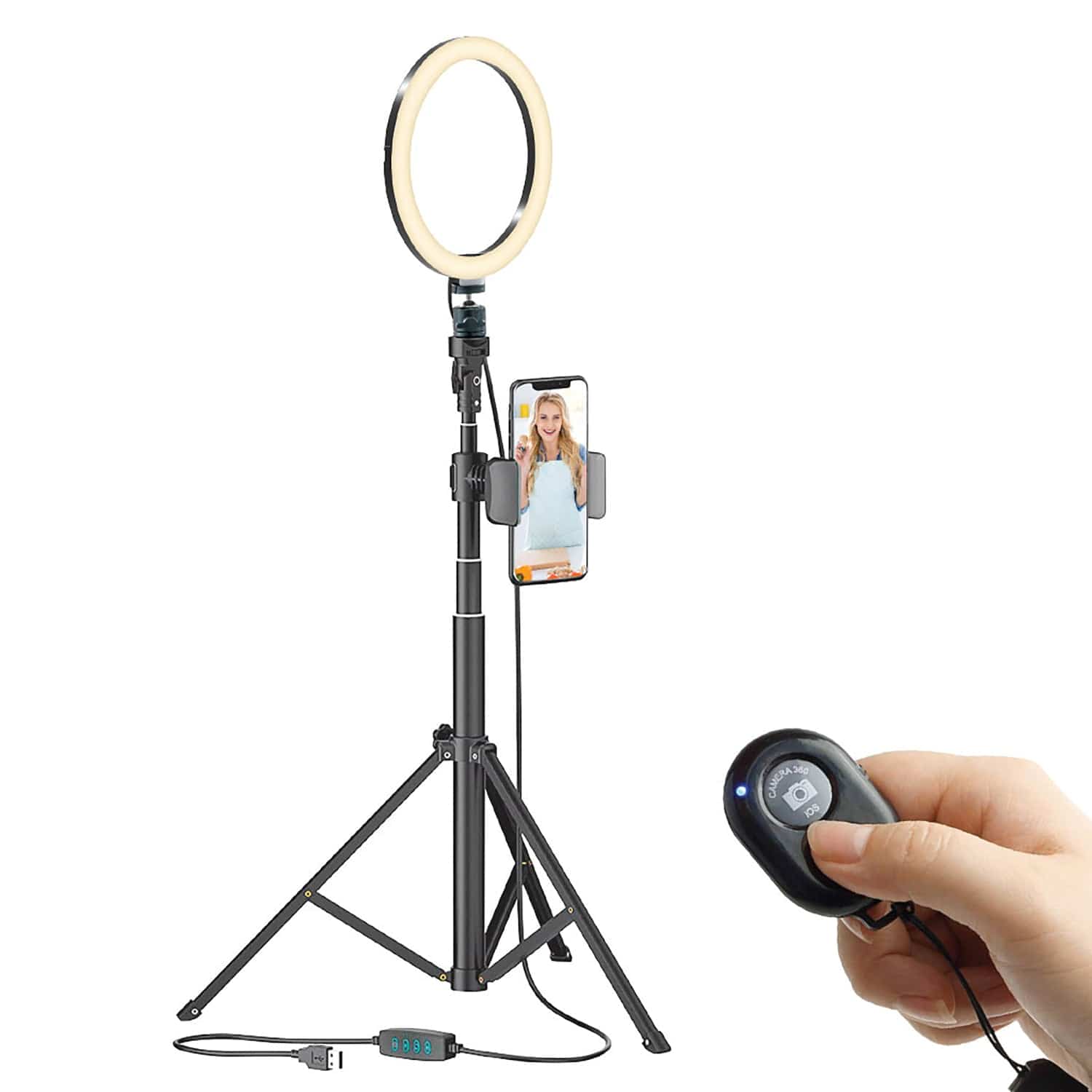 Bower 8-In. Selfie Ring Light Studio with 51-In. Tripod Stand and Phone Holder