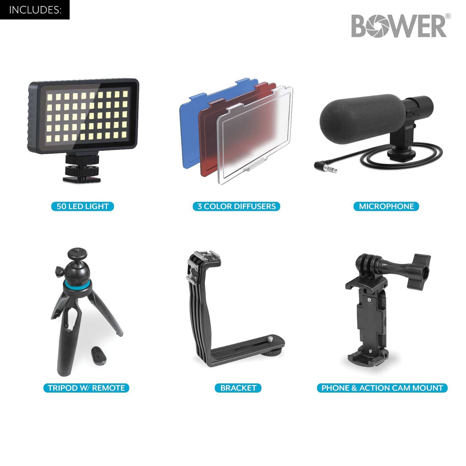 Bower Smart Photo Vlogger Kit with LED, Microphone, and Remote