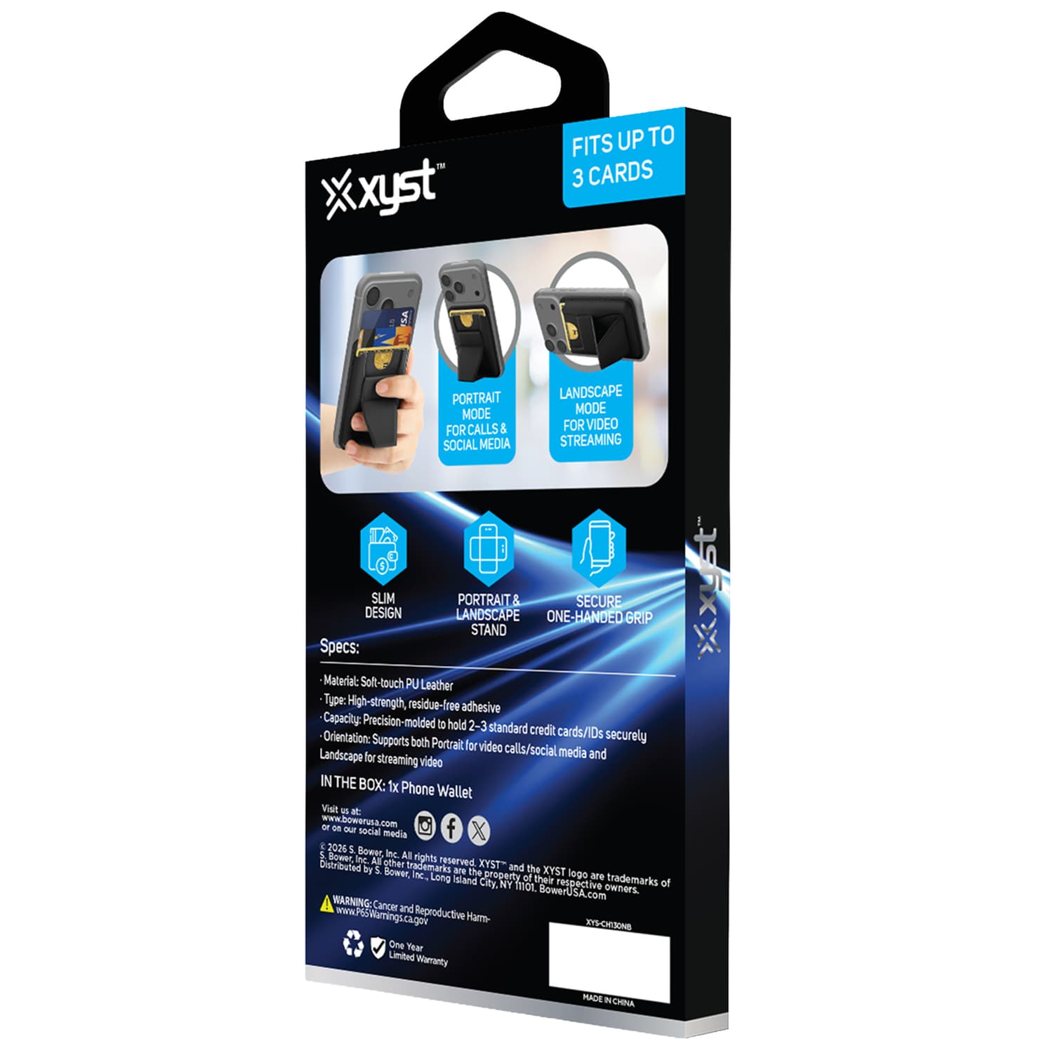 XYST 3-in-1 Phone Wallet with Adhesive Card Holder, Stand, and Grip, Black
