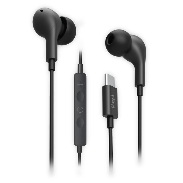 XYST Wired In-Ear Earphones with In-Line Microphone/Remote and USB-C Connector, XYS-EBTC15, Black