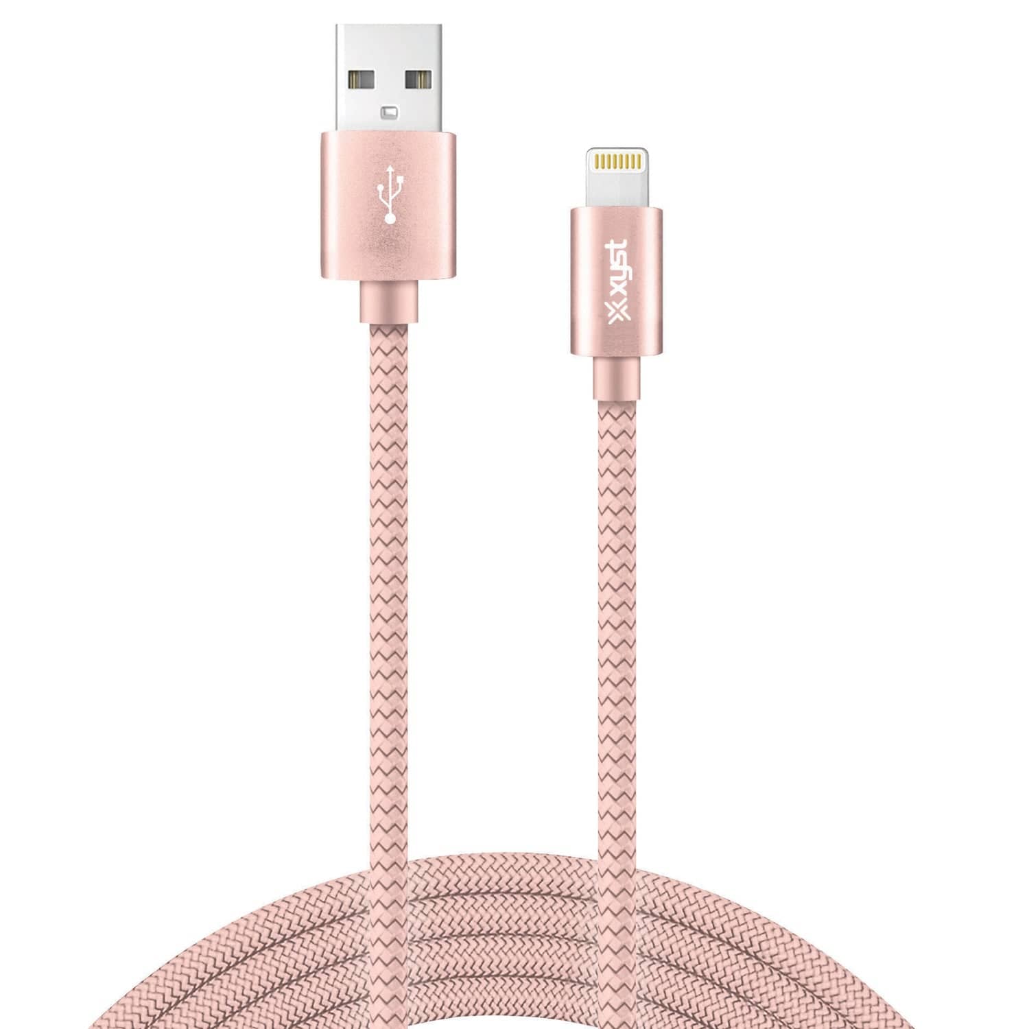 XYST USB to Lightning 10-Ft. Charge and Sync Braided Cable, for Smartphones and Tablets, Rose Gold