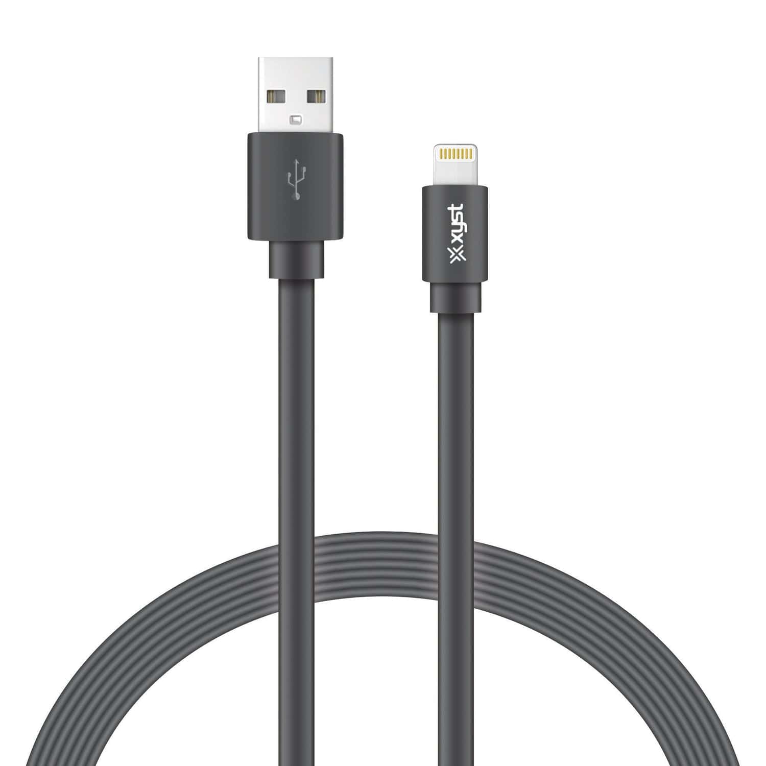 XYST Charge and Sync USB to Lightning Flat Cable, 4 Ft., Black