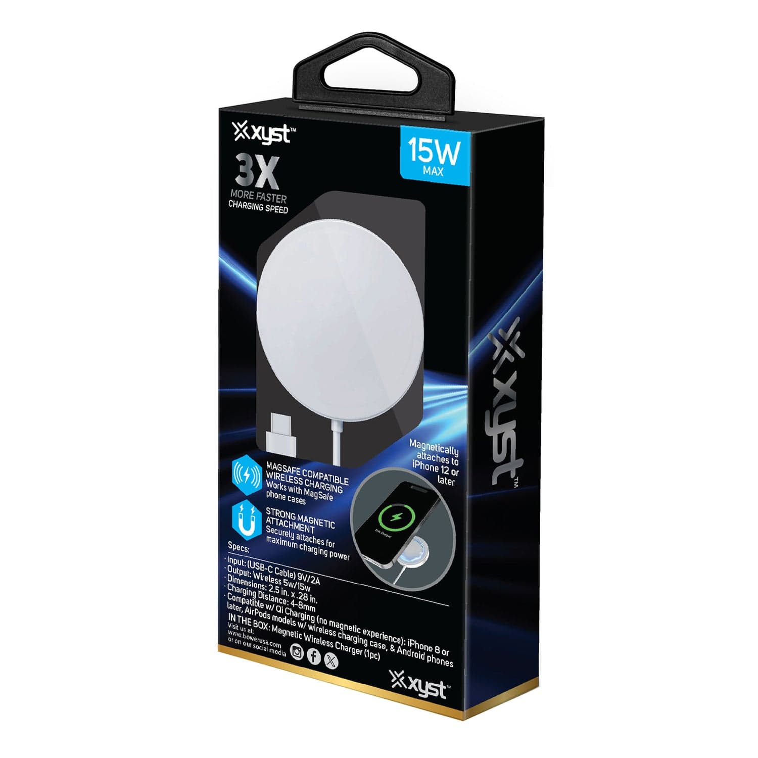 XYST 15-Watt MagSafe Wireless Charger with Built-in USB-C Cable