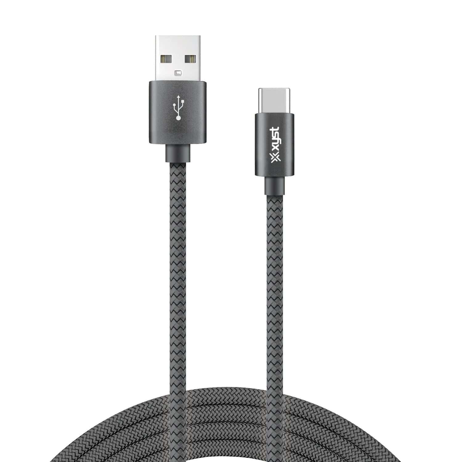 XYST Charge and Sync USB to USB-C Braided Cable, 10 Ft., Black