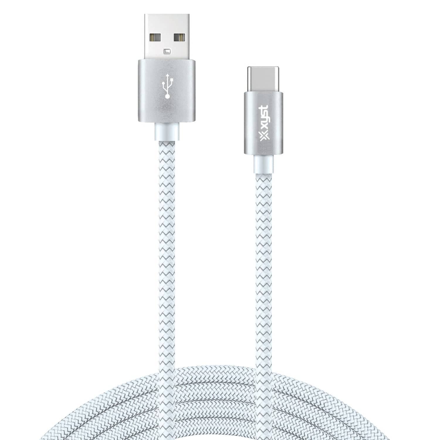 XYST Charge and Sync USB to USB-C Braided Cable, 10 Ft., White