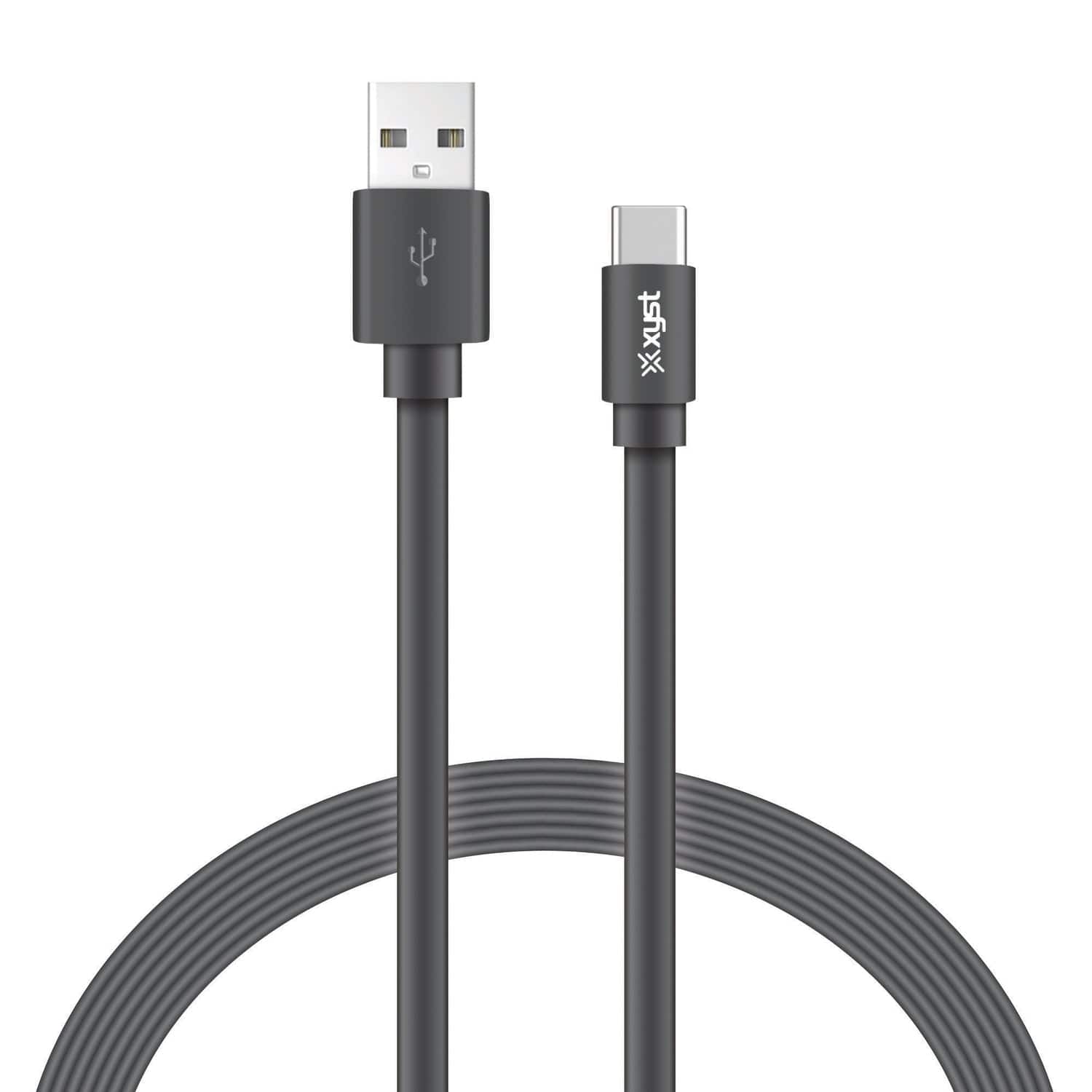 XYST Charge and Sync USB to USB-C Flat Cable, 4 Ft., Black