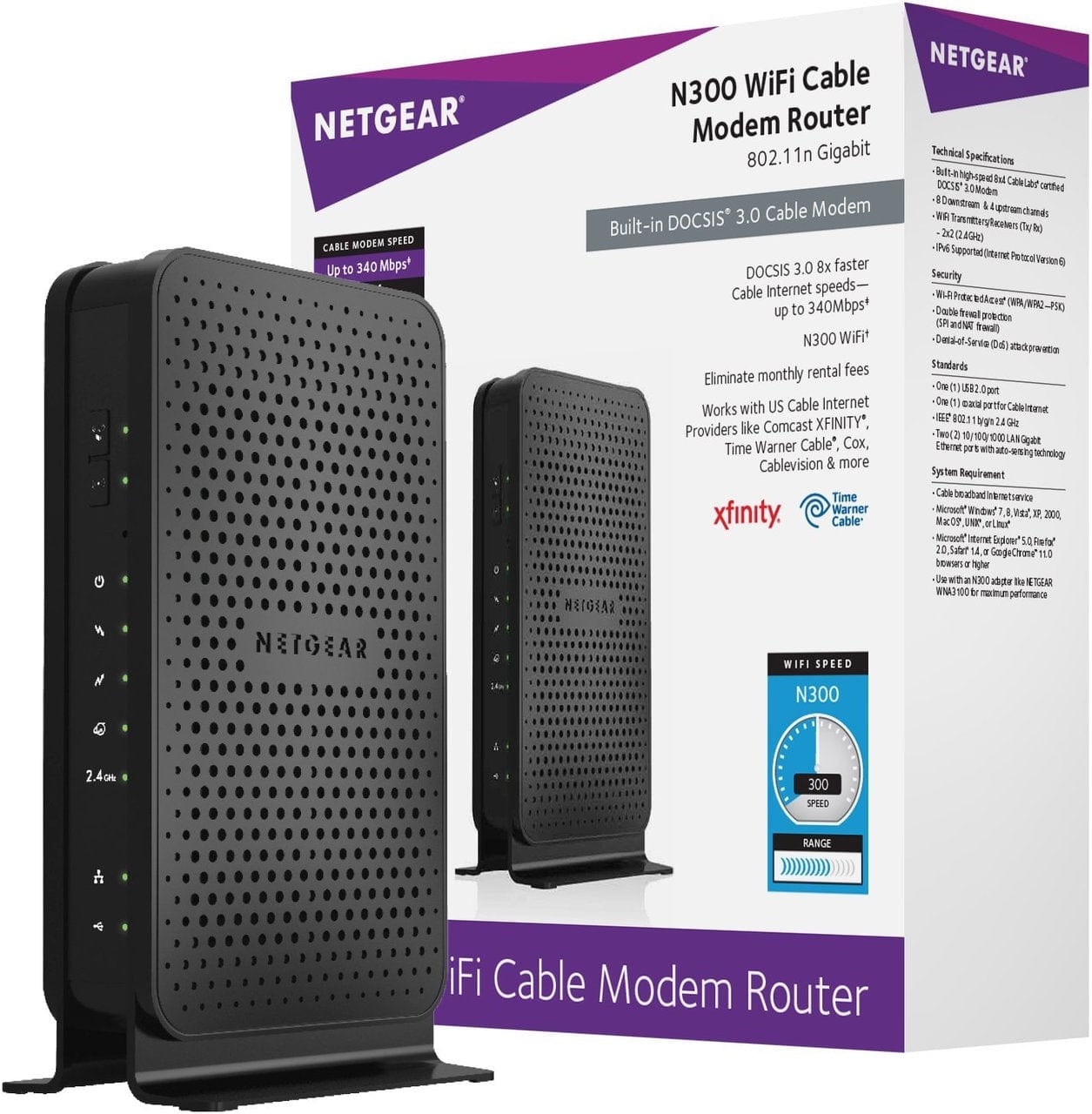 NETGEAR N300 (C3000) WiFi DOCSIS 3.0 Cable Modem Router Certified for Xfinity from Comcast, Spectrum, Cox, Cablevision & more