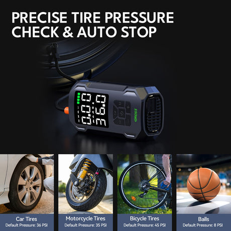 CAROSS Q15 Combo 150-PSI Portable Air Compressor and 7500-mAh Portable Power Bank with Digital Display, LED Light, Adapter Nozzles, and Cloth Bag