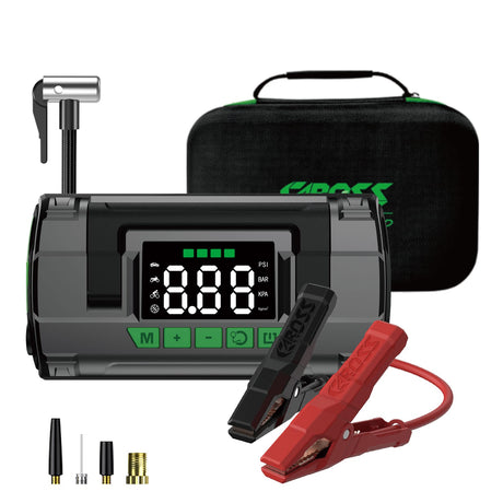 CAROSS T14 Pro Portable Car Jump Starter with 150-PSI Air Compressor and USB Power Bank with 1500-Amp Peak, Heavy-Duty Clamps, and QC Fast Charger