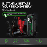 CAROSS T18 Pro Portable Car Jump Starter and USB Power Bank with 1500-Amp Peak, Advanced Protection Jumper Clamps, LED Light, and QC Fast Charger