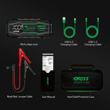 CAROSS T18 Pro Portable Car Jump Starter and USB Power Bank with 1500-Amp Peak, Advanced Protection Jumper Clamps, LED Light, and QC Fast Charger