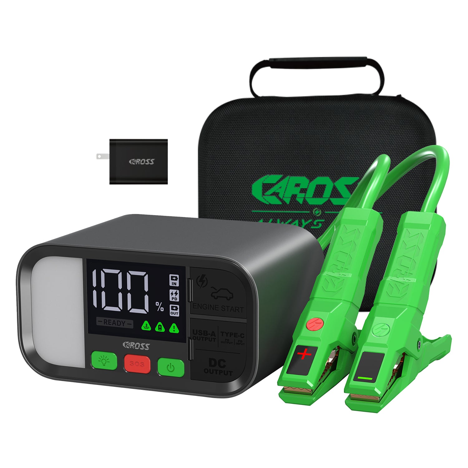 CAROSS T19SC Plus Portable Car Jump Starter and USB Power Bank with 2000-Amp Peak, 12V Port, Smart Connect Jumper Clamps, Light, PD Fast Charger