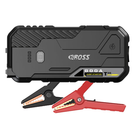 CAROSS T36 Portable Car Jump Starter and USB Power Bank with 800-Amp Peak, Advanced Protection Jumper Clamps, LED Light, and QC Fast Charger, Black