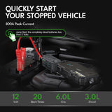 CAROSS T36 Portable Car Jump Starter and USB Power Bank with 800-Amp Peak, Advanced Protection Jumper Clamps, LED Light, and QC Fast Charger, Black