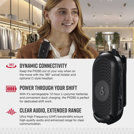 Cobra PX280 Compact 2-Way Handheld Business Radio with Dual-Dock Charger and Headset, 6 Pack