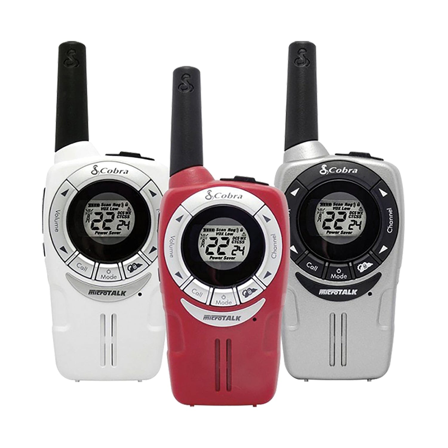 Cobra microTALK SOHO Series Walkie Talkies 3 Pack, White, Red, and Gray, ACXT360