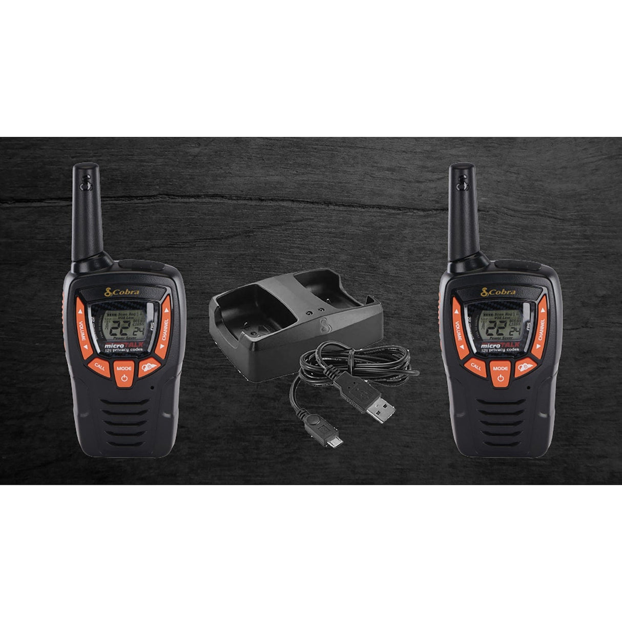 Cobra microTALK GMRS/FRS Walkie Talkies Pair, Black, CXT390