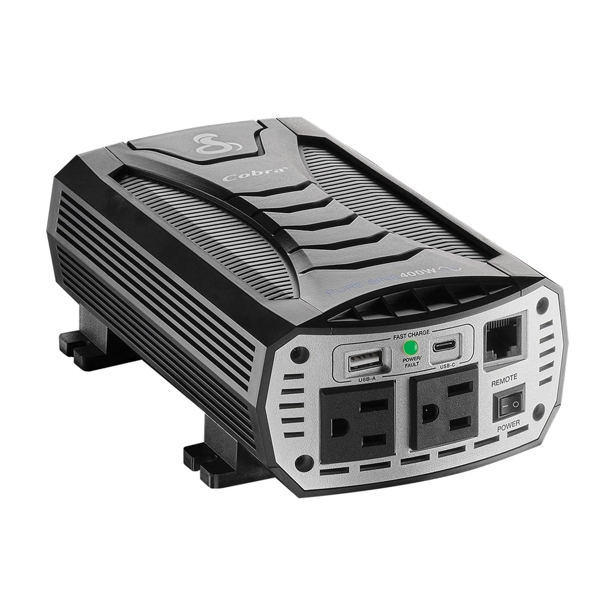 Cobra 2-AC Outlet and 2-USB Port 400-Continuous-Watt Pure Sine Wave Vehicle Power Inverter with 12-Volt Adapter and Battery Power Cables, CPI400PSW