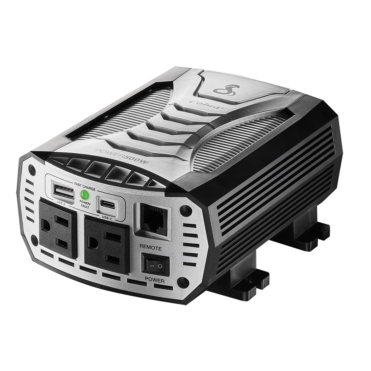 Cobra 2-AC Outlet and 2-USB Port 500-Continuous-Watt Vehicle Power Inverter with 12-Volt Adapter Cord and Battery Power Cables, CPI500W