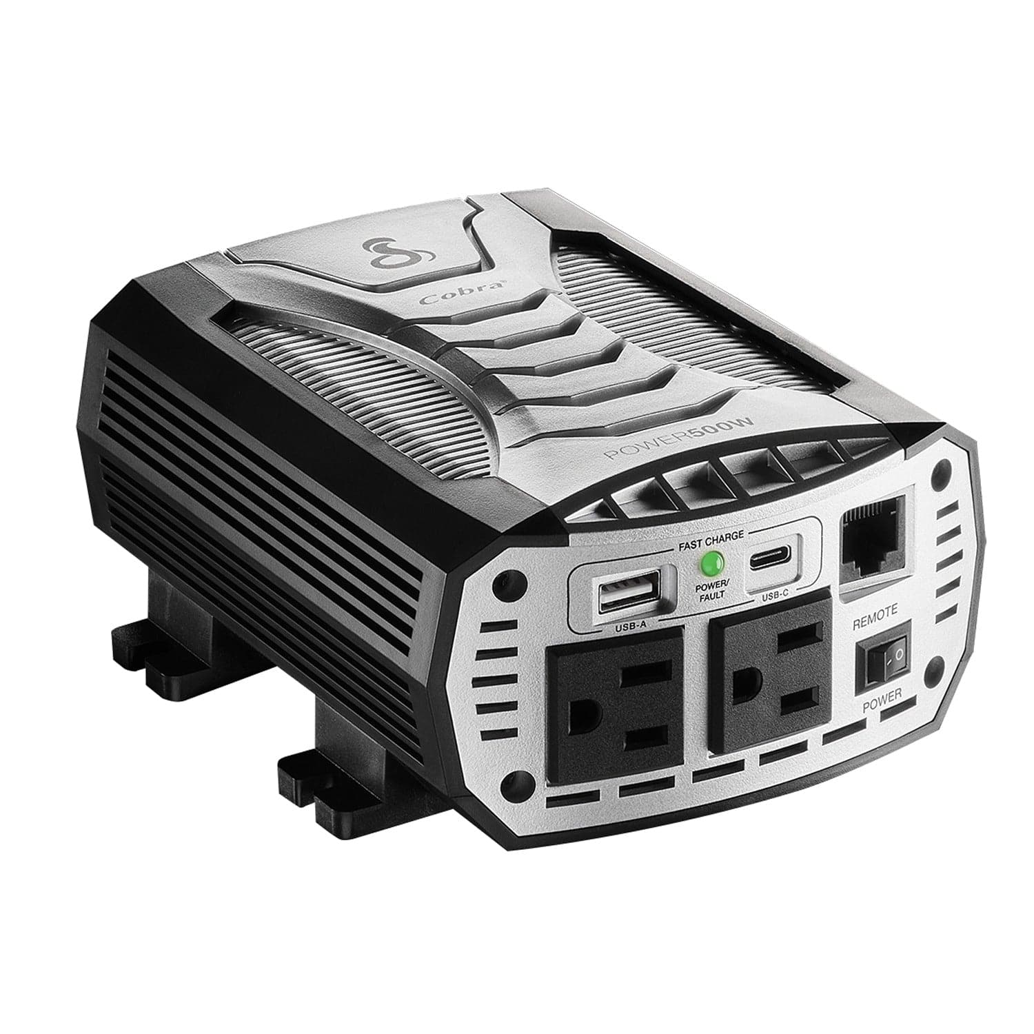 Cobra 2-AC Outlet and 2-USB Port 500-Continuous-Watt Vehicle Power Inverter with 12-Volt Adapter Cord and Battery Power Cables, CPI500W