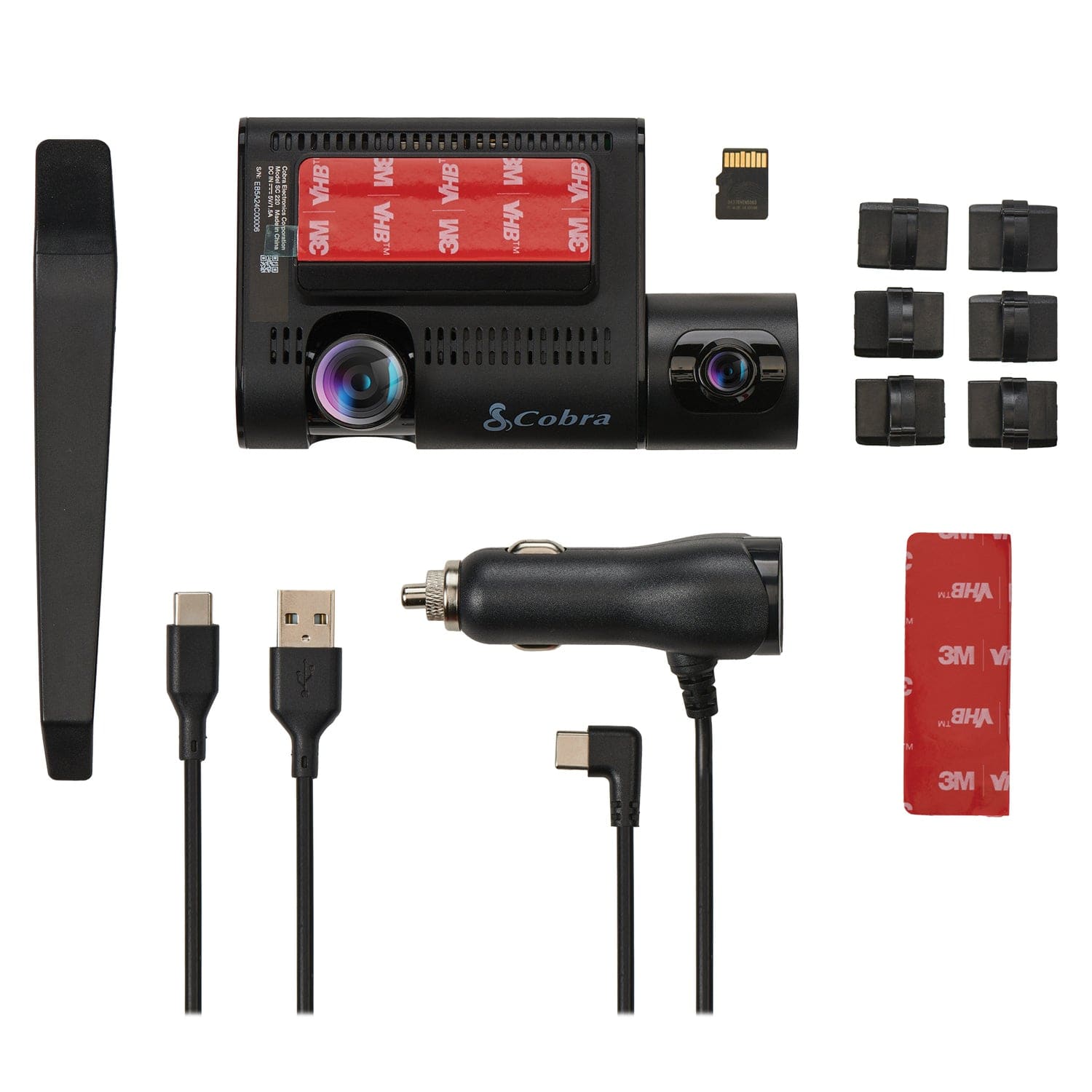Cobra SC 220C Front 1440p and Interior 1080p Smart Dash Cam with GPS, Wi-Fi, and microSD Card