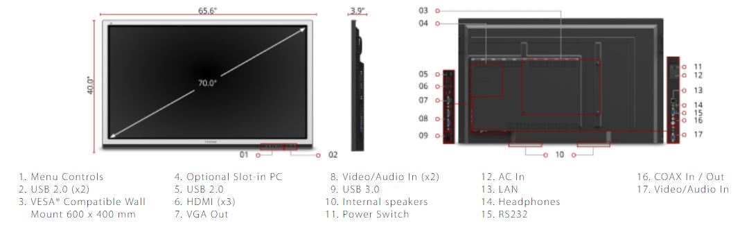 ViewSonic CDE7061T-R 70" Full HD Interactive Flat Panel Display - Certified Refurbished