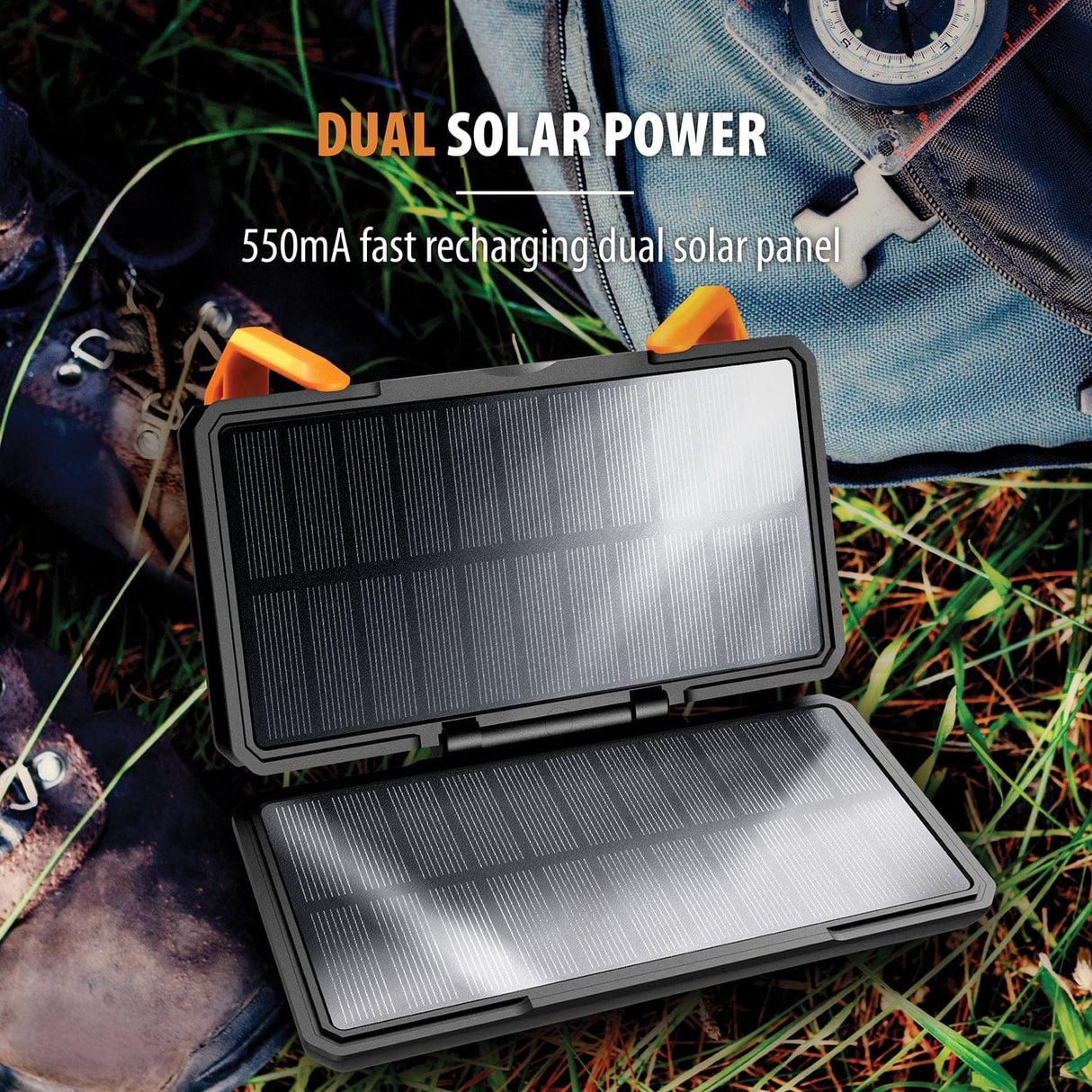ToughTested Dual-Solar-Panel Switchback 10000 mAh Power Bank