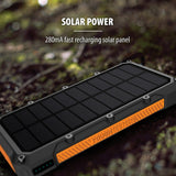 ToughTested 16000-mAh Triple-Port USB, USB QC 3.0, and USB-C Waterproof Solar Charger and Wireless Portable Power Bank with Flashlight