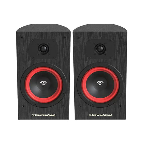 Cerwin-Vega 150-Watt-Peak LA165 Powered Bookshelf Speaker Set with 6.5-In. Woofers, Red Butyl Surrounds, and Curved Cabinets, Pair