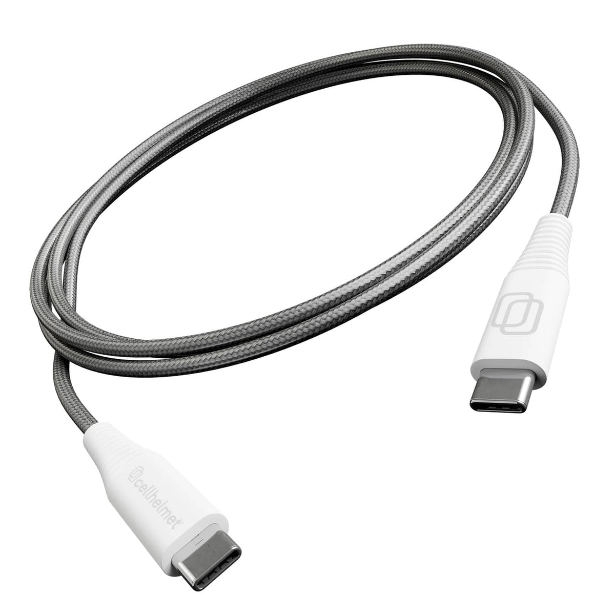 Cellhelmet Braided USB-C to USB-C Charge and Sync Round Cable, Gray, 3 Ft.