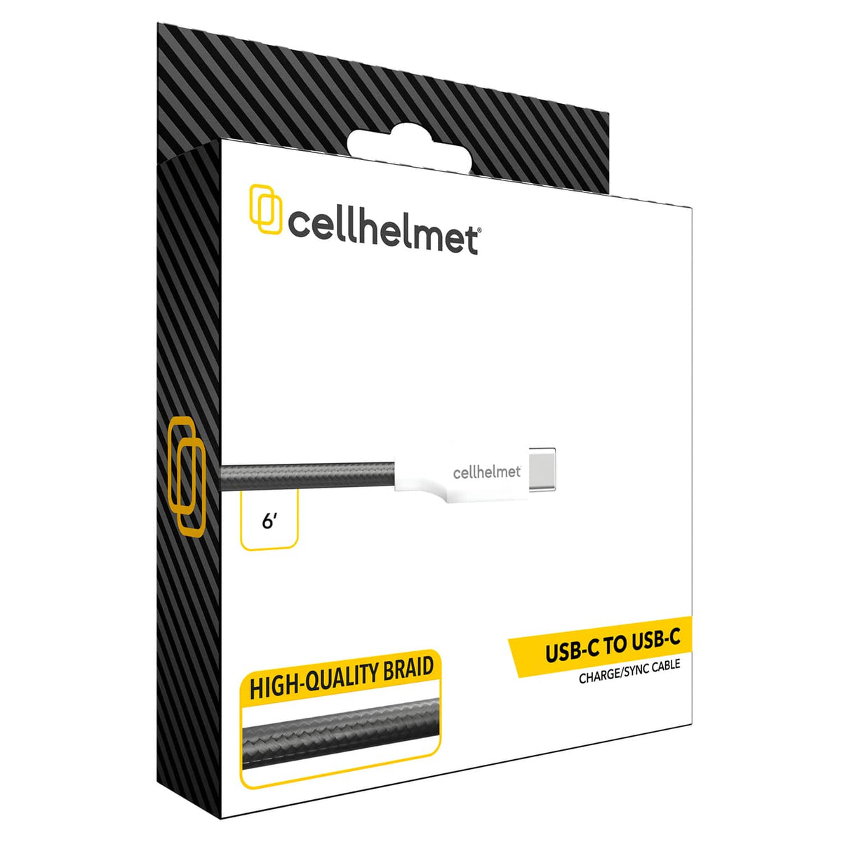 Cellhelmet Braided USB-C to USB-C Charge and Sync Round Cable, Gray, 6 Ft.