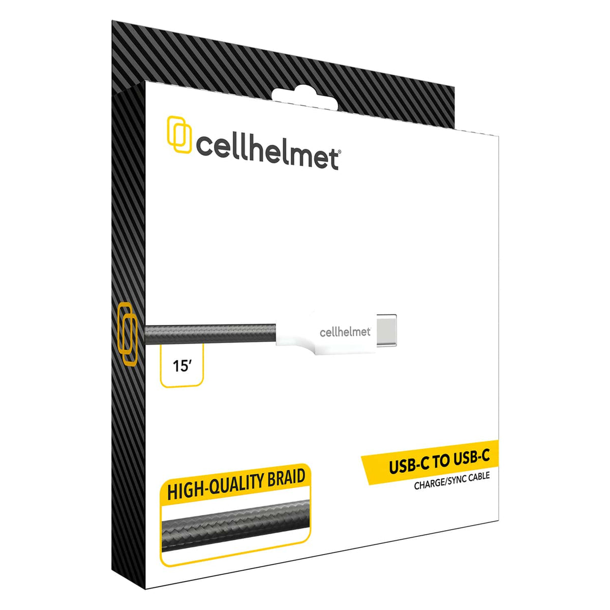 Cellhelmet Braided USB-C to USB-C Charge and Sync Round Cable, Gray, 15 Ft.