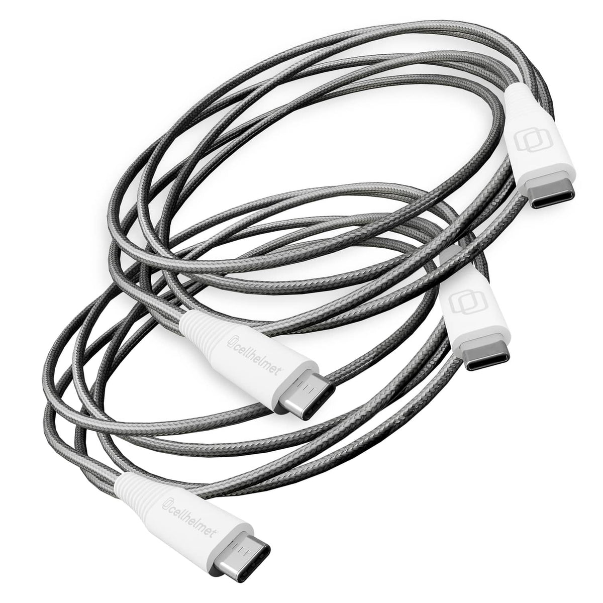 Cellhelmet Braided USB-C to USB-C Charge and Sync Round Cable, Gray, 6 Ft.; 2 Pack