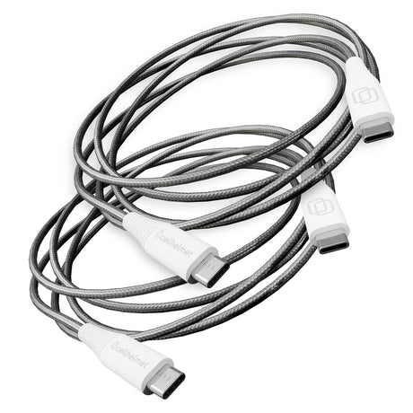Cellhelmet Braided USB-C to USB-C Charge and Sync Round Cable, Gray, 6 Ft.; 2 Pack