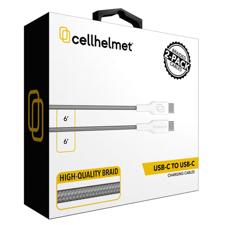 Cellhelmet Braided USB-C to USB-C Charge and Sync Round Cable, Gray, 6 Ft.; 2 Pack