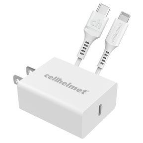 Cellhelmet 20-Watt Single-USB Power Delivery Wall Charger with USB-C to Lightning Round Cable, 3 Feet