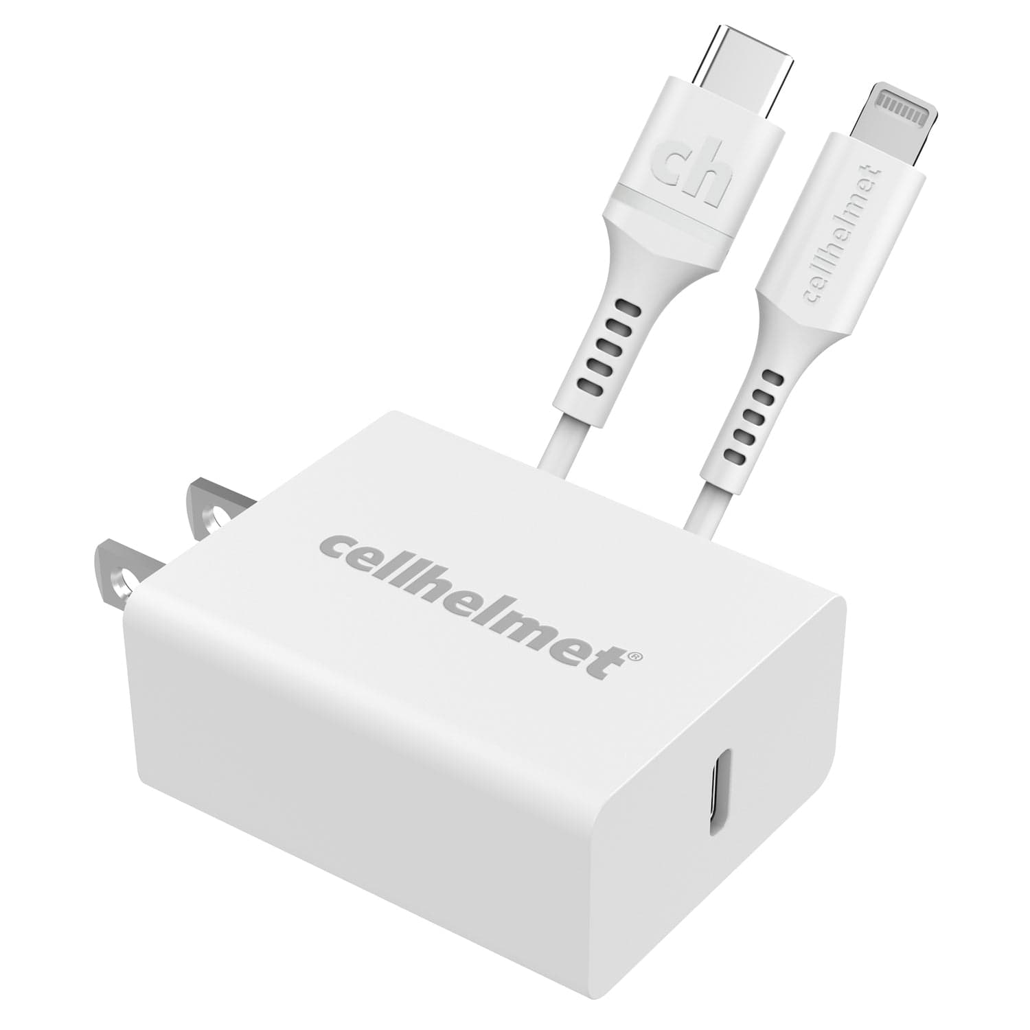 Cellhelmet 20-Watt Single-USB Power Delivery Wall Charger with USB-C to Lightning Round Cable, 3 Feet